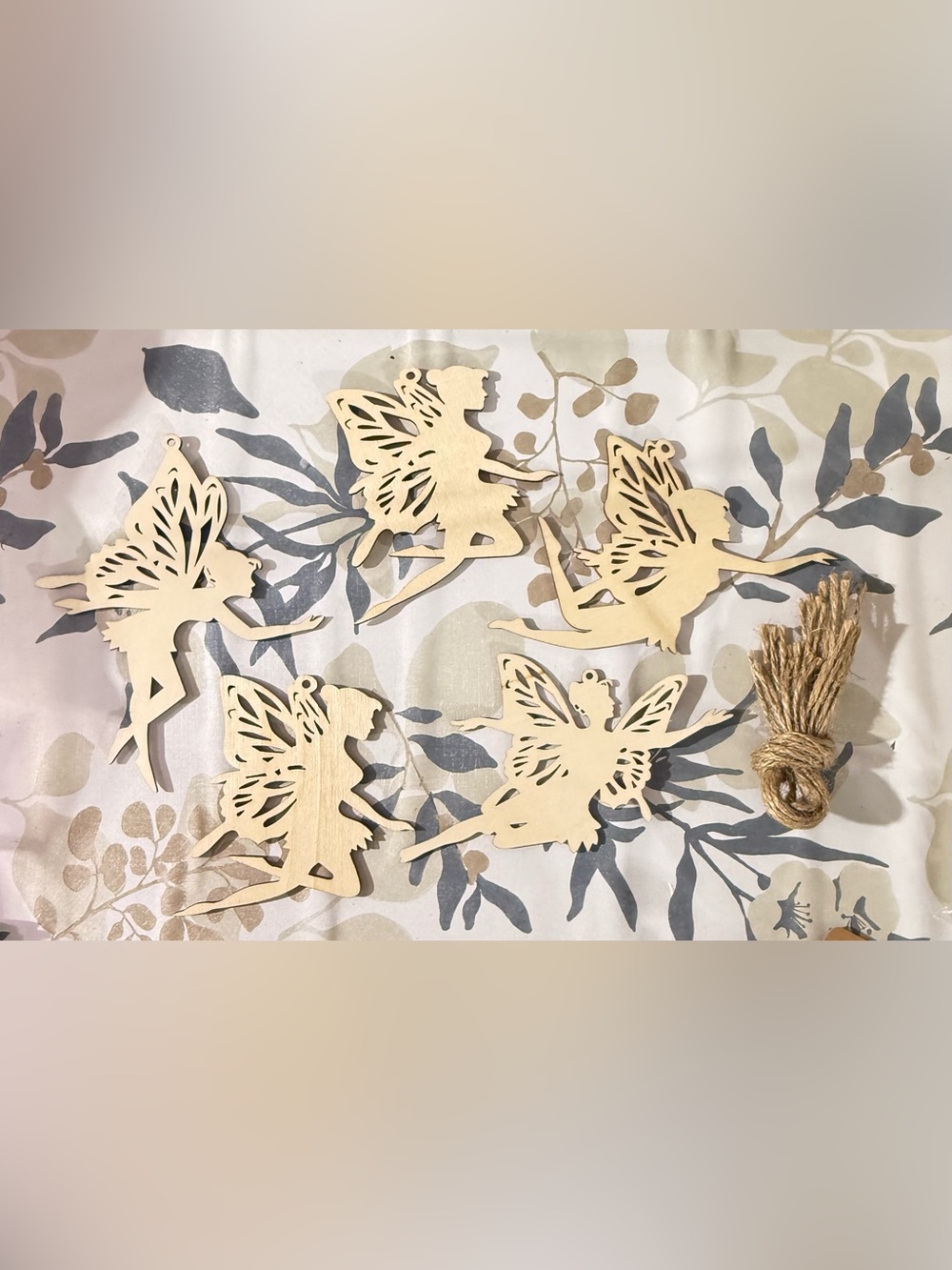 Wooden Fairy Cutouts with Twine - Natural Wood set of 5